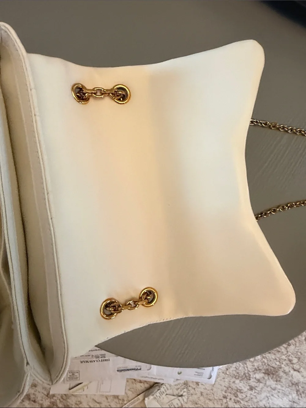 Versace White Quilted Leather Shoulder Tote with Gold Chain